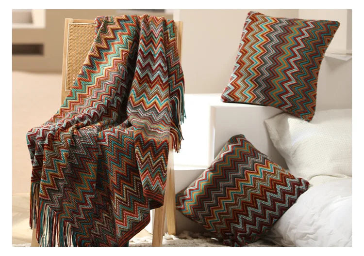Boho Aztec Throw Blanket – Woven Plaid Sofa Cover, Wall Tapestry & Bed Blanket