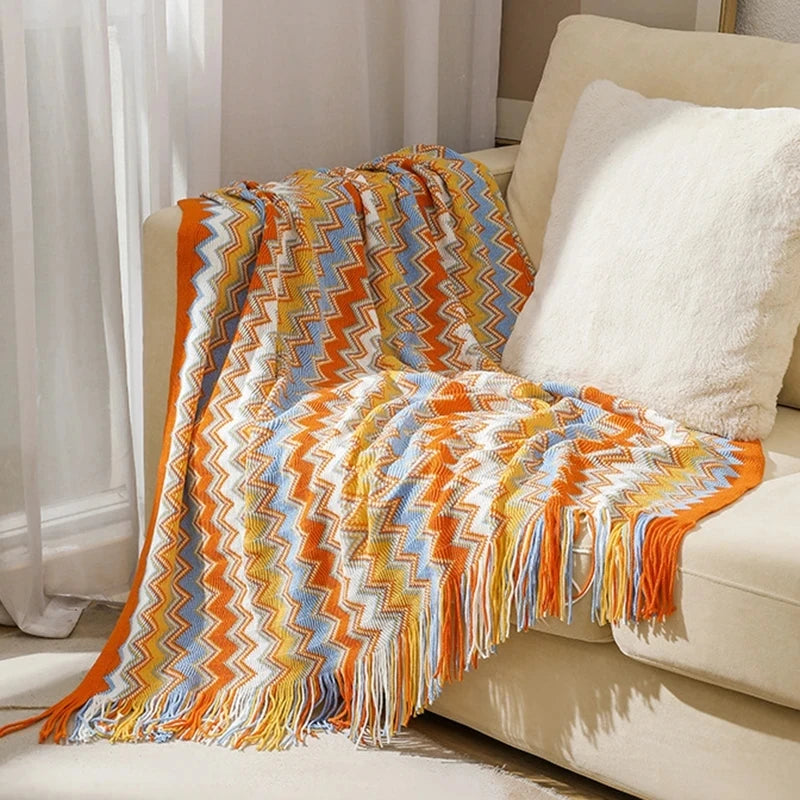 Boho Aztec Throw Blanket – Woven Plaid Sofa Cover, Wall Tapestry & Bed Blanket