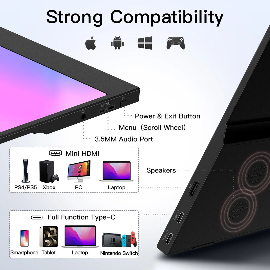 15.6-Inch Portable Monitor – Full HD IPS & Cover Stand