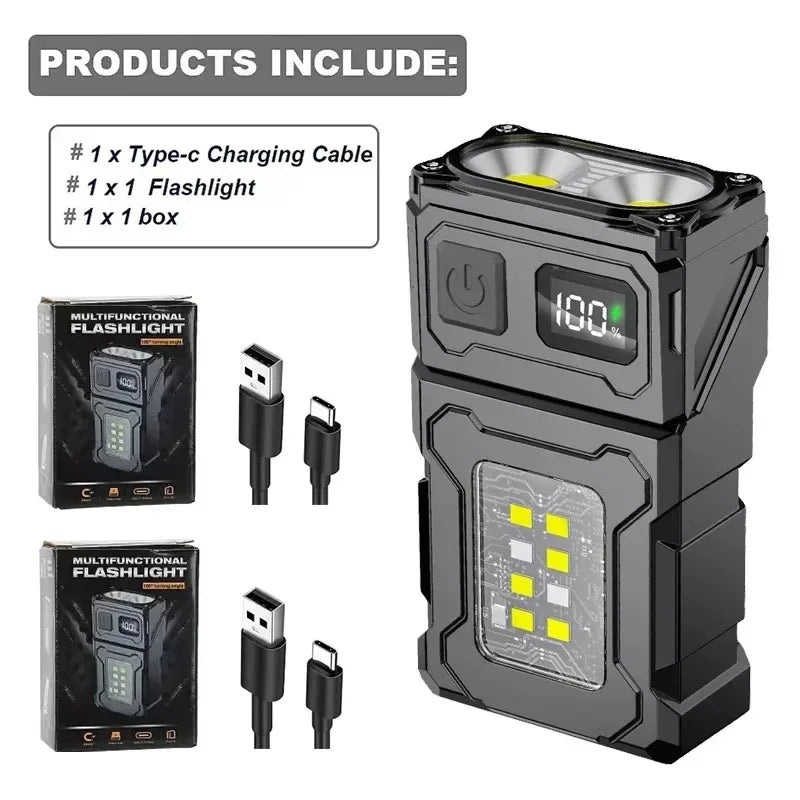 Tactical EDC Work Light – 1200 Lumen, 8-Speed COB+LED, Type-C, Tail Magnet, Pen Clip, MOLLE Compatible
