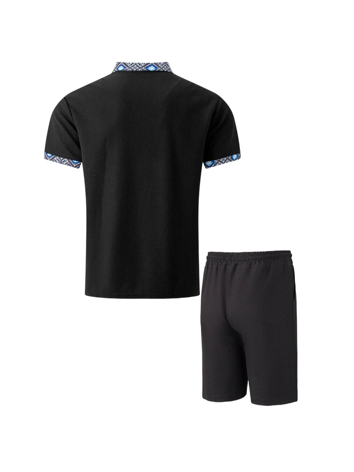 Men's Waffle Solid Color Zip Lapel Short Sleeve & Shorts Set – European Summer 2-Piece Suit