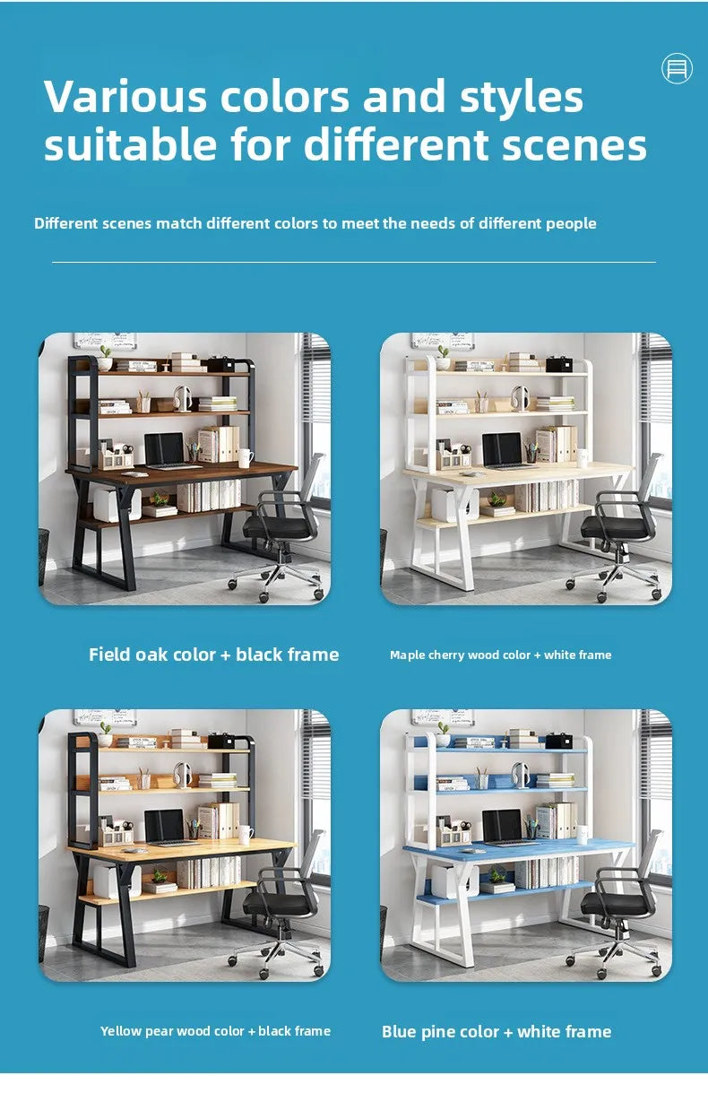 Computer Desk with Integrated Bookshelf — Simple Wood Writing Desk for Small Apartments, Multiple Sizes & Finishes