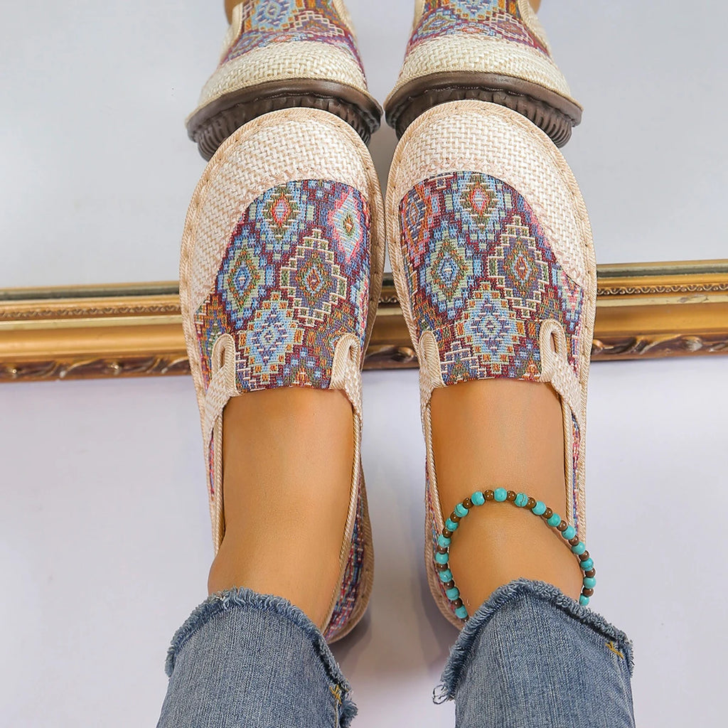 Women's Ethnic-Style Slip-On Flats – Soft Sole Anti-Slip Casual Shoes