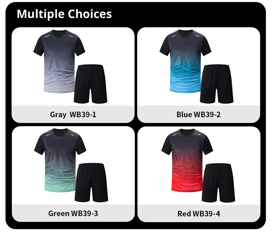 Men's Gradient Multi-Color Short Sleeve & Shorts Sport Set – Breathable Casual 2–4 Piece