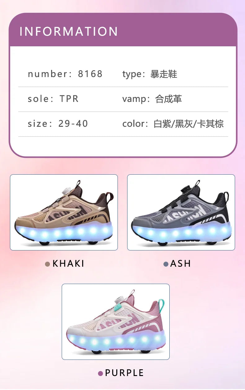 Children's 4-Wheel LED Light Roller Skate Shoes – Removable Wheeled Rolling Sneaker for Kids