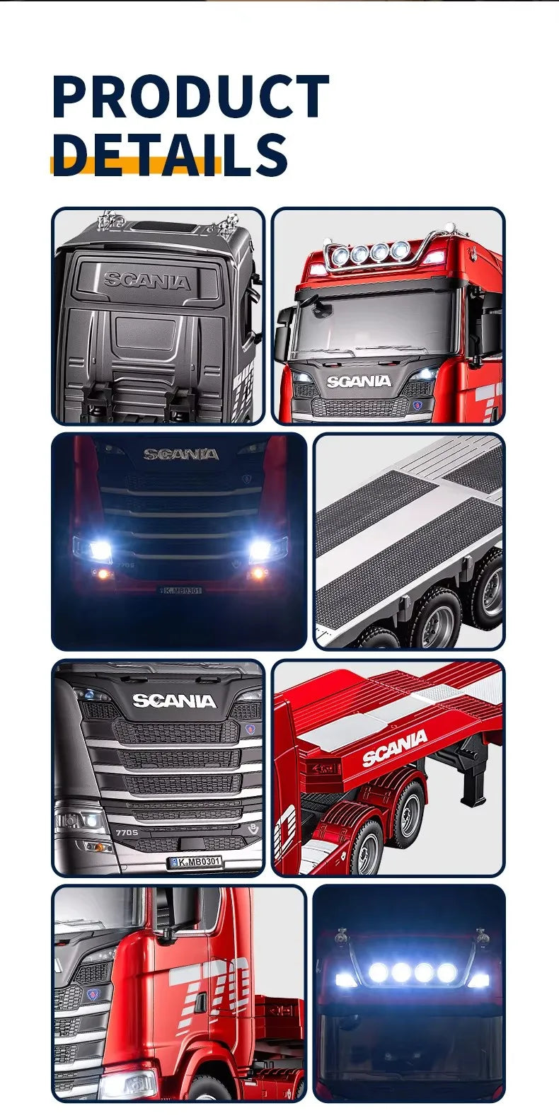 HUINA 1501 1:18 Scale RC Semi Trailer Truck with Sound & Lights – 770S Flatbed Engineering Model