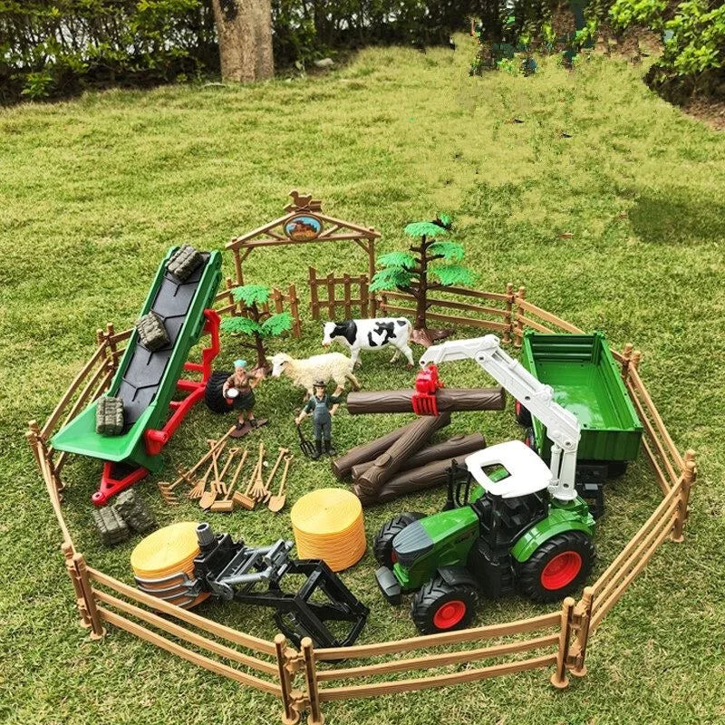 Farm Tractor Toy with Trailer & Accessories – Simulation Farmer Vehicle Set for Kids