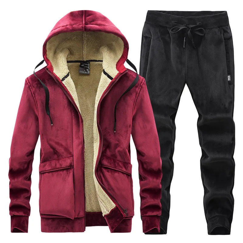 Men's Fleece Hooded Warm Tracksuit – Thick Winter Hoodie & Sweatpants Set