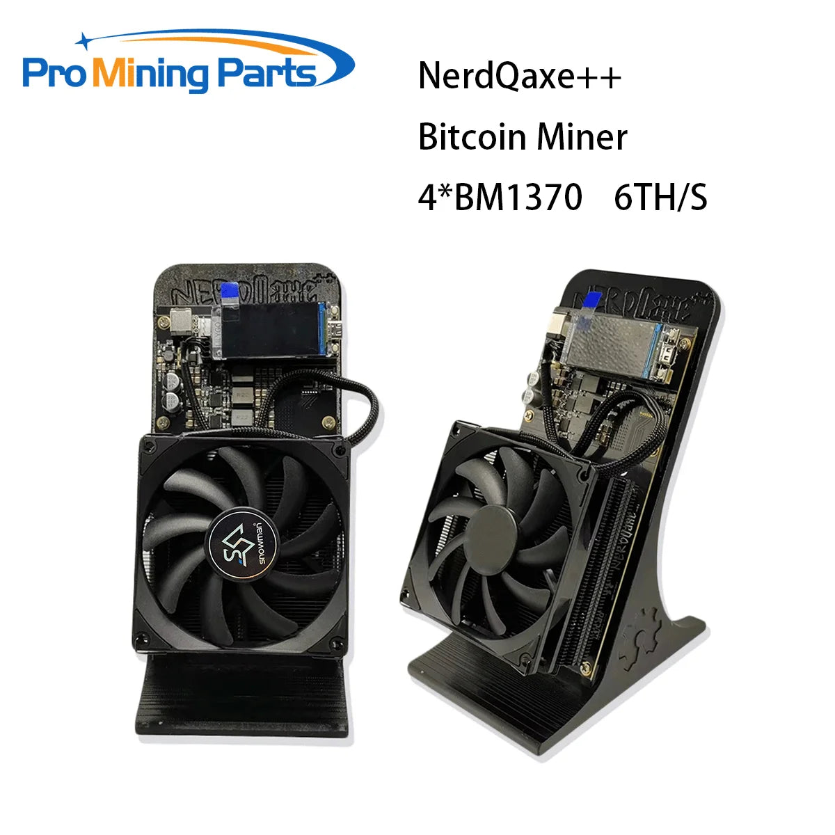 NerdQaxe++ Rev6.1 Bitcoin Solo Miner – 6 TH/s, 75W, 4× BM1370 ASIC, Wi-Fi, Orange & Black