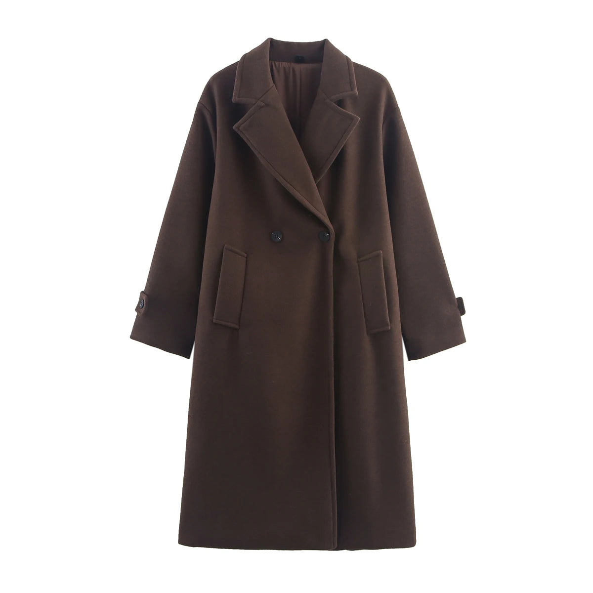 Women's Double-Breasted Woolen Coat – Elegant Long Notch Collar Autumn Winter Coat