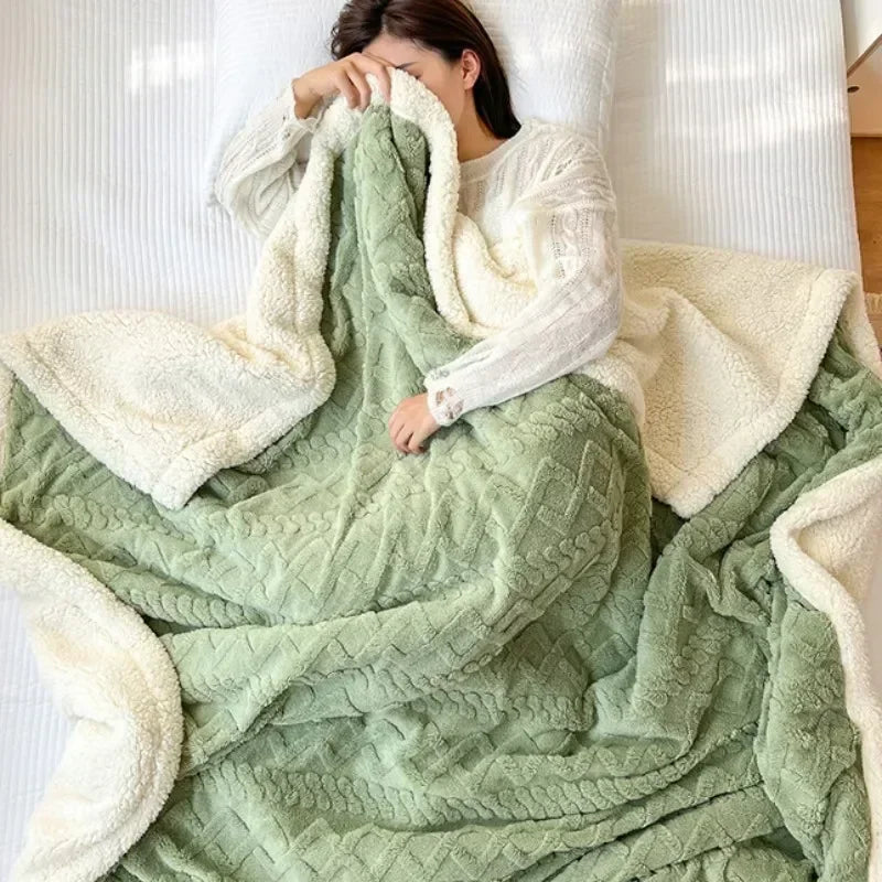 Coral Fleece Blanket – Soft Striped Sofa & Bed Throw