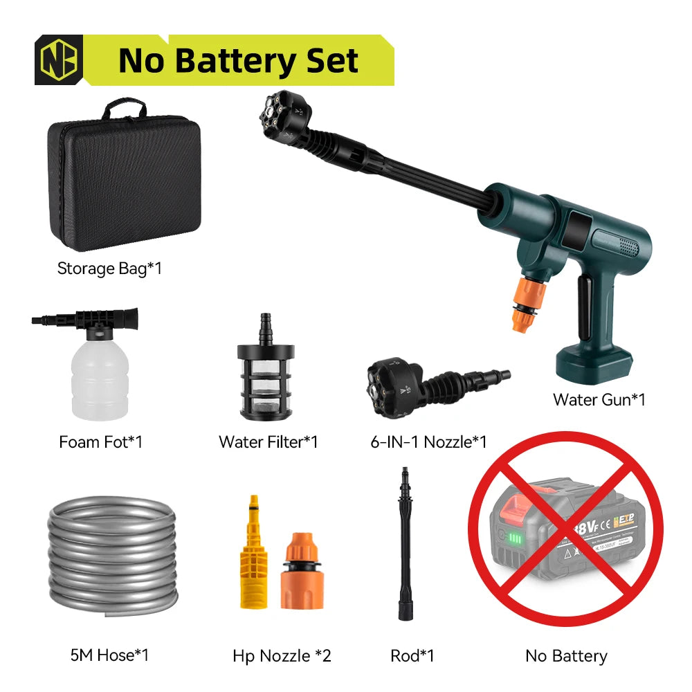 200 Bar Brushless Cordless Pressure Washer Gun – 6-in-1 Nozzle, 18V Battery Compatible