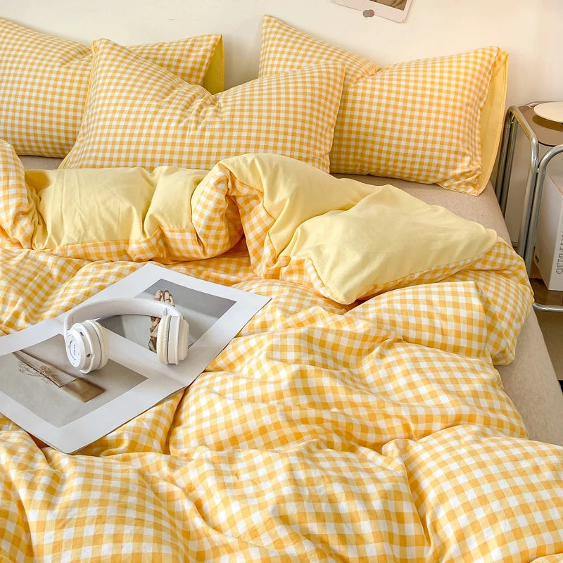 Plaid Double-Sided Quilt Cover – Skin-Friendly Duvet Cover, Single to King (No Pillowcase)