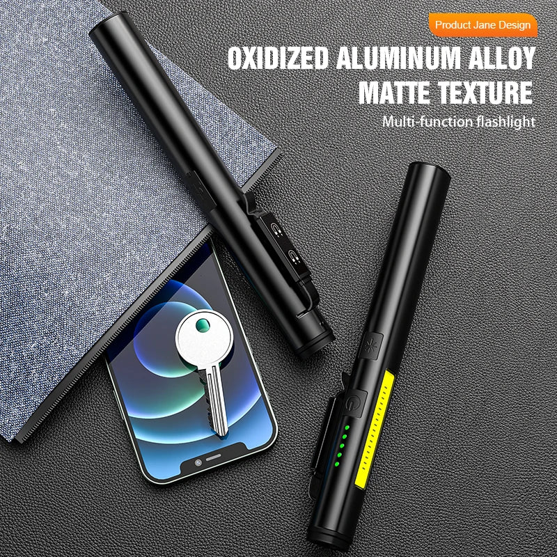 4-in-1 Rechargeable Pen Flashlight – UV, LED, COB & Red Laser with Magnetic Base for Work & EDC