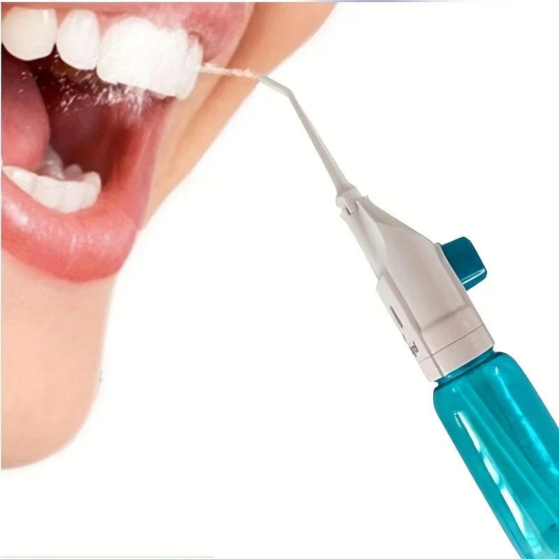 Cleaner Teeth. Healthier Gums. — Portable Manual High Pressure Oral Irrigator | Water Dental Flosser, Toothpick Jet, No Batteries, Pink, Blue & Black
