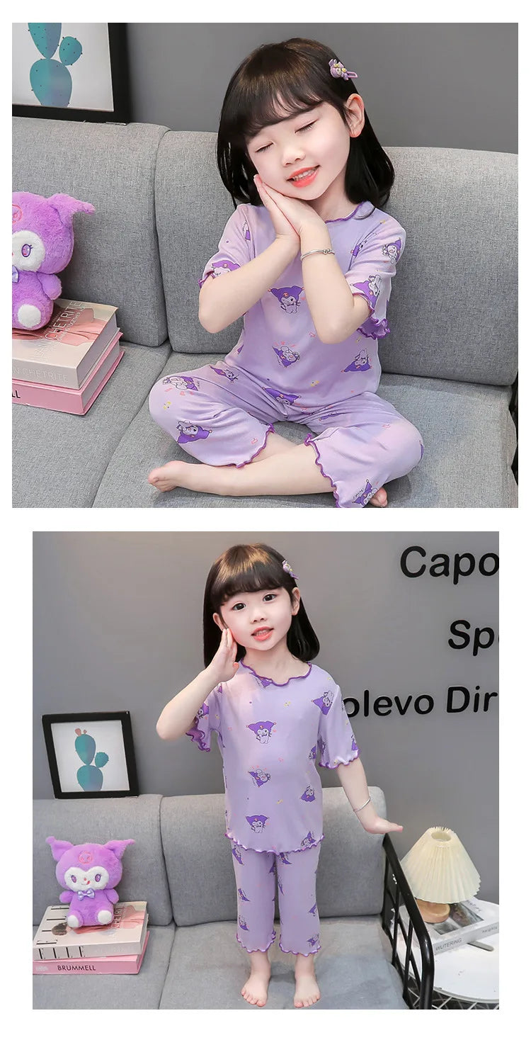 2026 Sanrio Kawaii Kids Pajamas Set | Hello Kitty & Kuromi 2-Piece Anime Loungewear