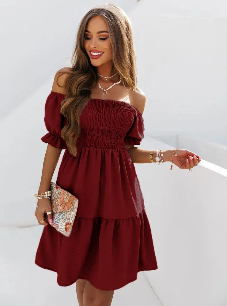 Off Shoulder Puff Sleeve Short Dress — Sexy Fashion Summer Mini Dress