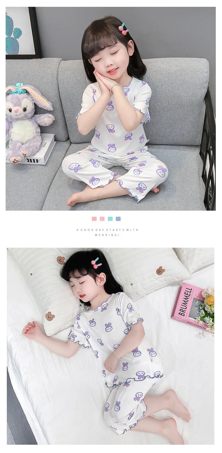 Baby Cotton Sleeveless Summer Pajamas Set | Toddler Cartoon Nightwear Kids Homewear