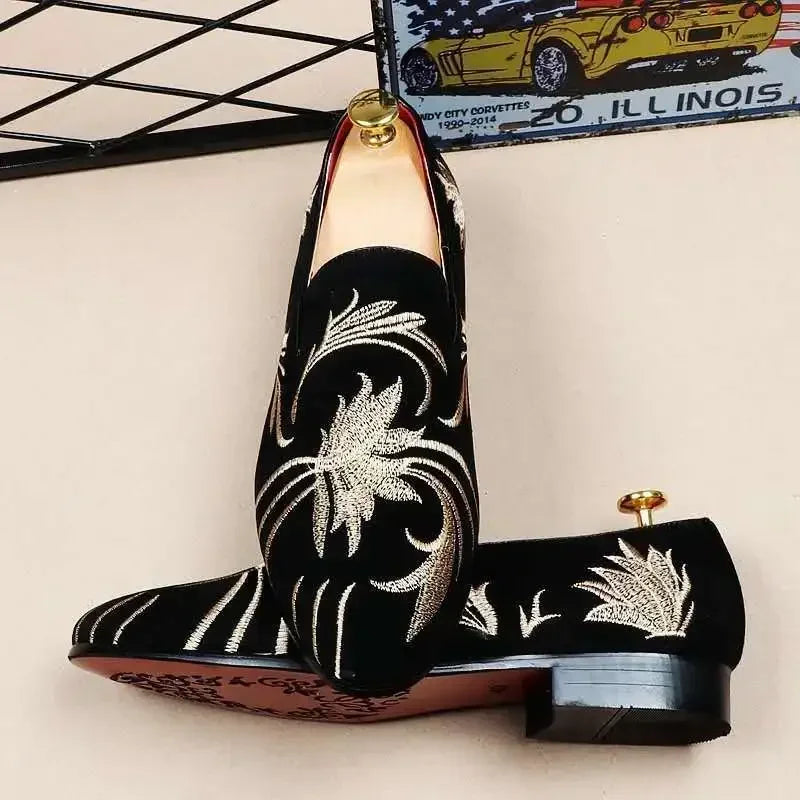 Men's Luxury Embroidery Loafers – Elegant Slip-On Party Shoes