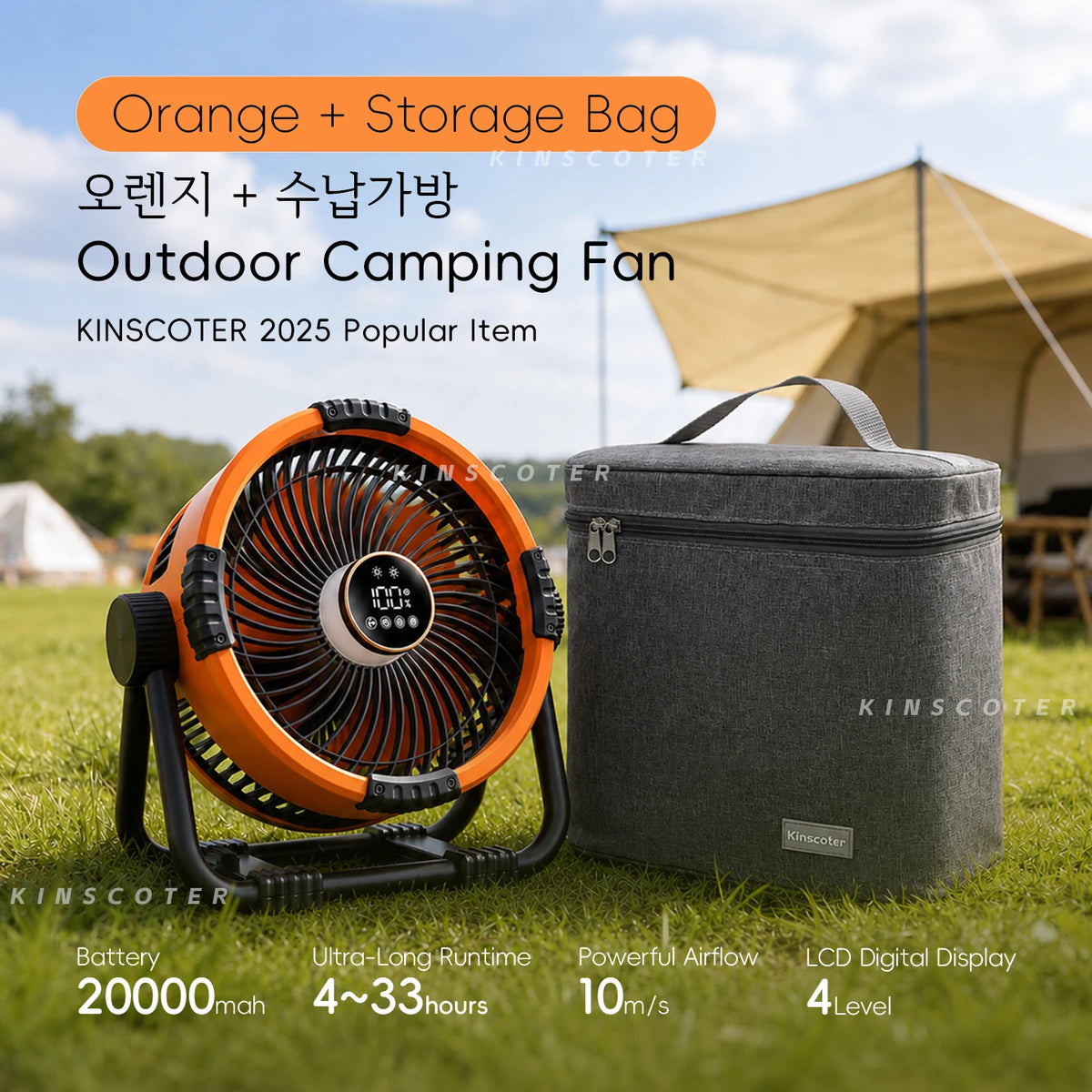 20000mAh 6-in-1 Outdoor Camping Fan – Rechargeable Wireless Tent Ceiling Fan with LED Light & Air Circulator