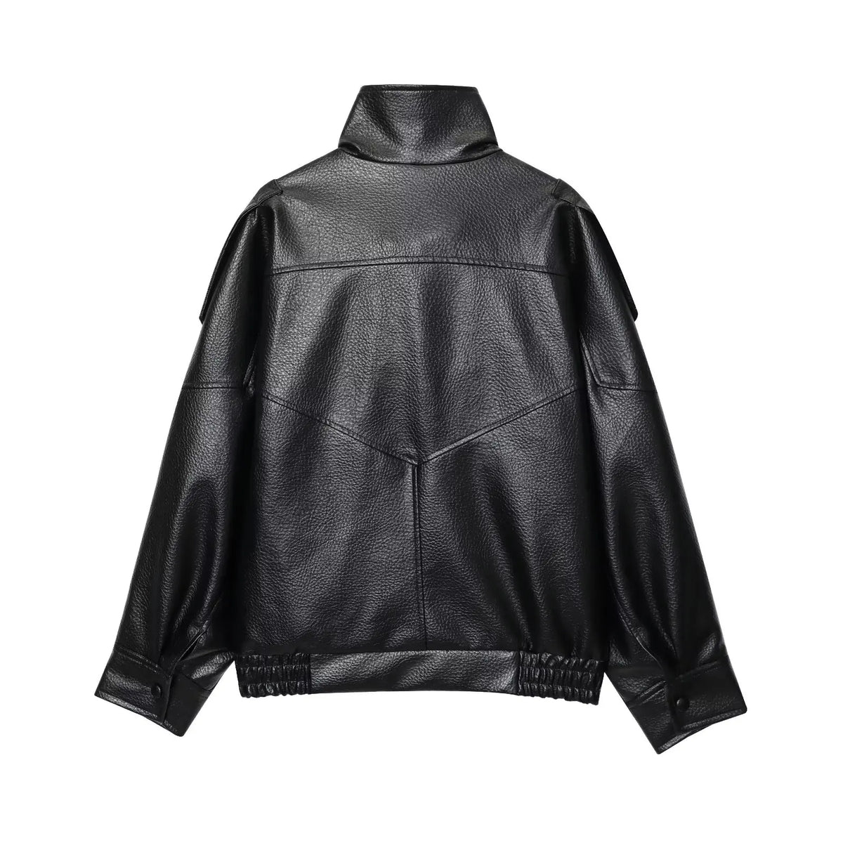 TFMLN Chic Black Faux Leather Jackets Women Long Sleeve Buttons Elastic Oversized Coats Fashion 2025 Autumn Winter Streetwear