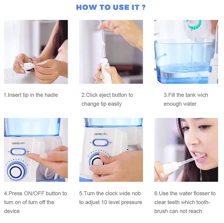 Waterpulse V300 Electric Water Flosser – 800ml Tank, 10 Pressure Settings, 5 Nozzles, Braces & Gum Care