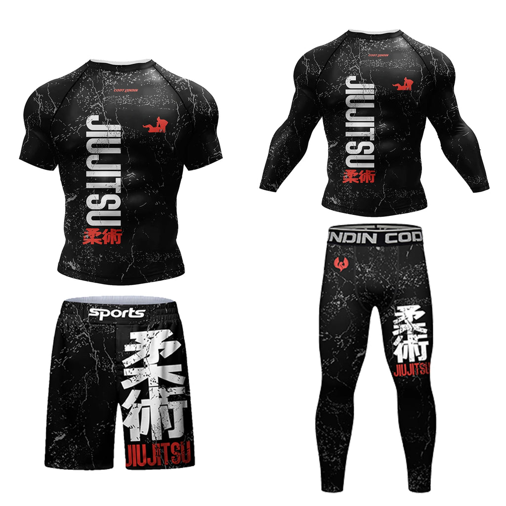 MMA BJJ Compression T-Shirt, Pants & Muay Thai Shorts Rash Guard – Multi-Piece Fitness Sport Suit