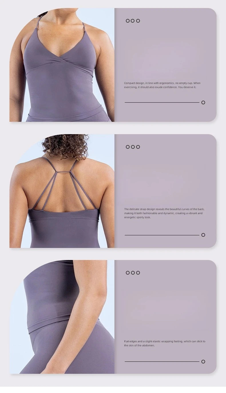 Women's Seamless Cross Sports Vest – Padded Backless Yoga Gym Workout Fitness Camisole