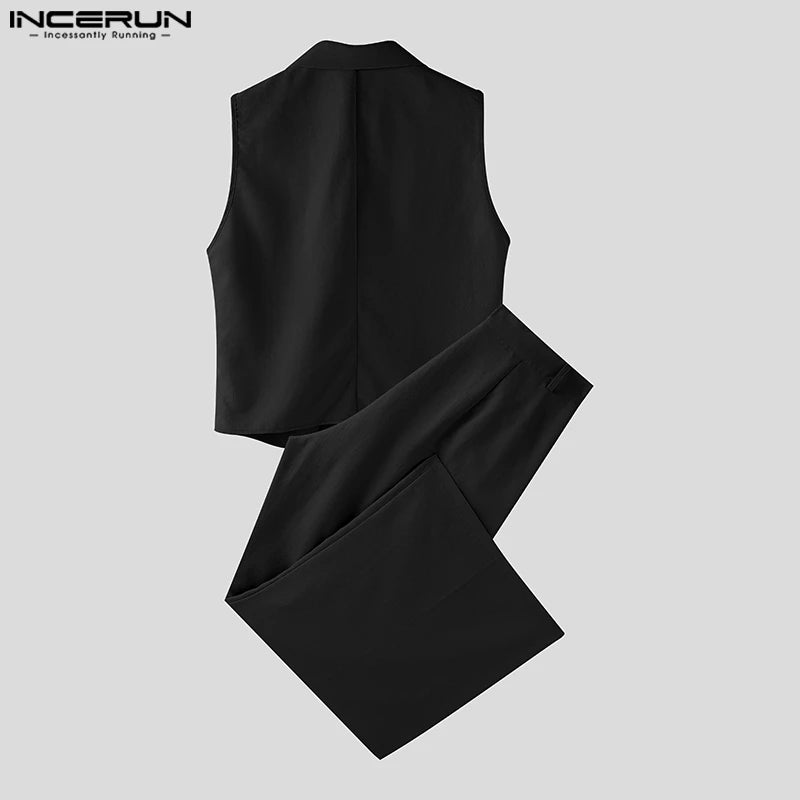 Men's Sleeveless Tank Top & Button-Fly Long Pants 2-Piece Set – Solid Color Streetwear