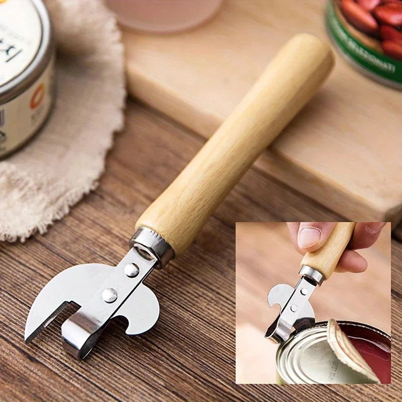 Manual Can Opener with Wooden Handle