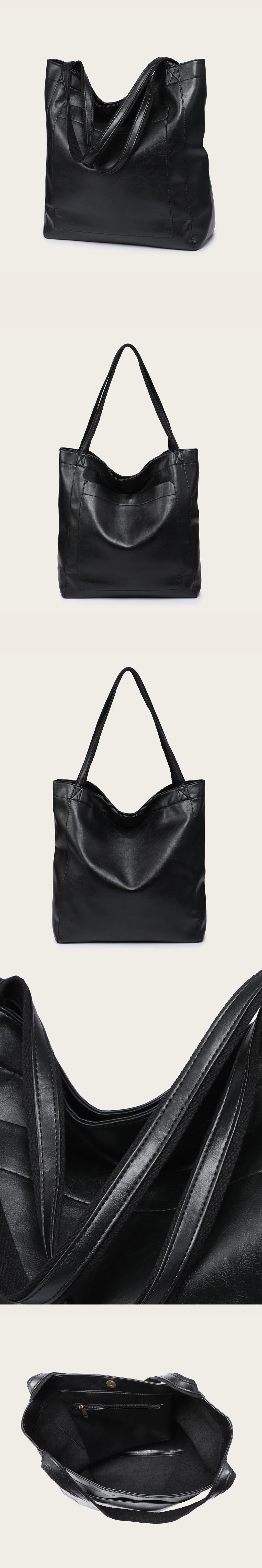 SNOWJENNY Retro Waxed PU Large Tote Bag – Commuter Shoulder Handbag with Pockets for Women