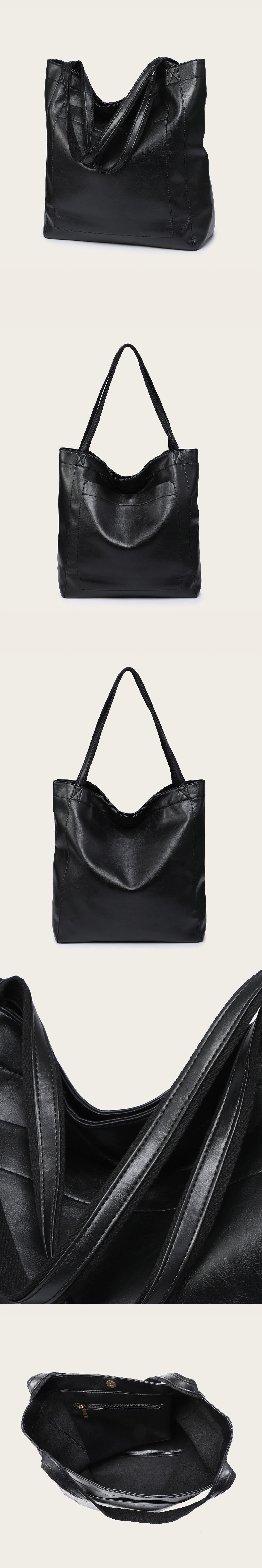 SNOWJENNY Retro Waxed PU Large Tote Bag – Commuter Shoulder Handbag with Pockets for Women