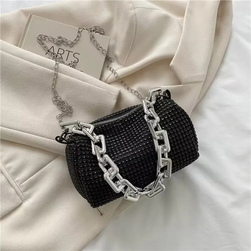 Rhinestone Glitter Mini Crossbody Bag – Chain Prom Purse Pillow Shoulder Bag for Women