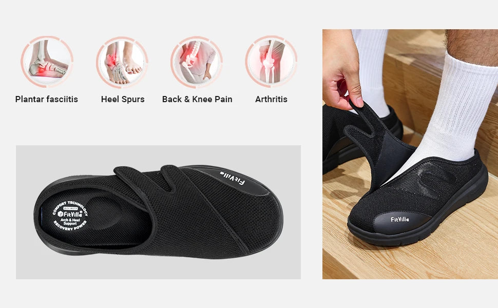 Men's Extra Wide Diabetic Half Slippers – Adjustable Lightweight for Swollen Feet & Plantar Fasciitis