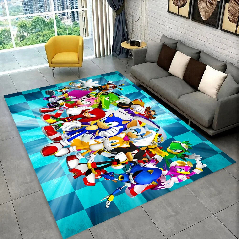 3D Retro Sonic Area Rug – Non-Slip Kids Carpet for Bedroom, Living Room & Playroom