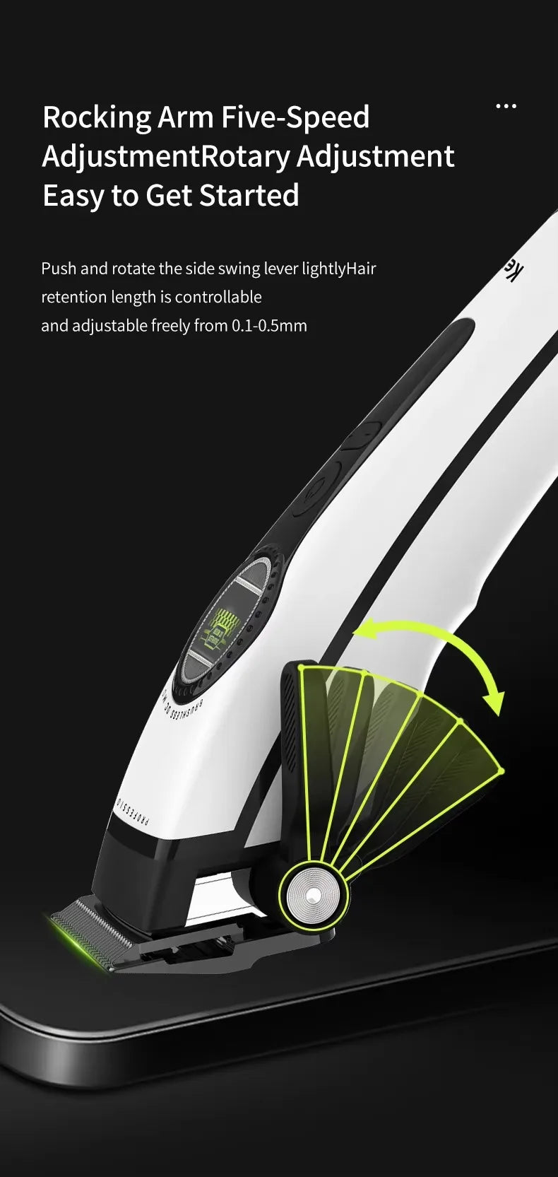 Kemei KM-1593 / KM-1595 Professional Brushless Clipper – 5-Speed, DLC Blade, 200-Min, USB-C