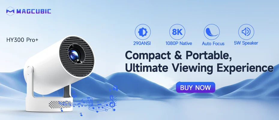 MAGCUBIC HY300 Pro Mini Projector – Android 14, 290 ANSI, WiFi 6, BT 5.4, 720P Native, Home Cinema