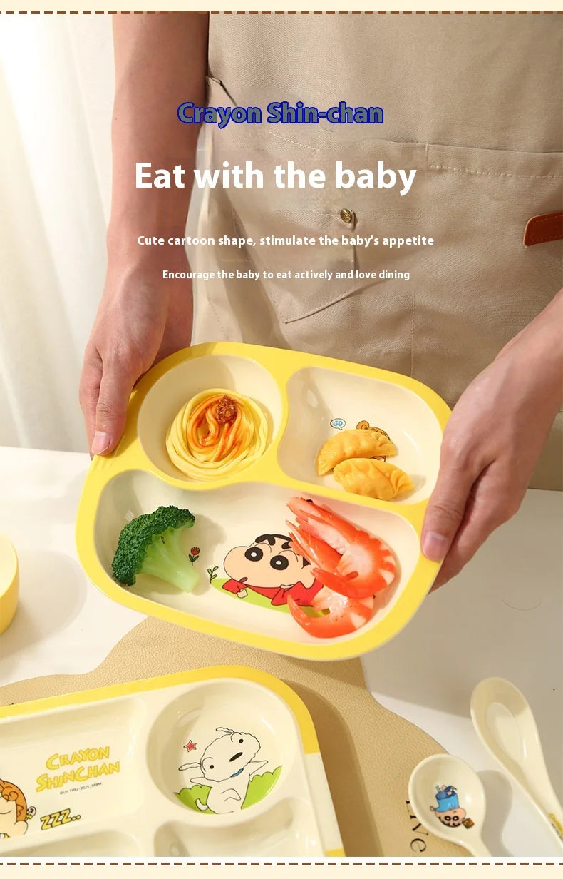 Crayon Cartoon Children's Bowl Set — Soup Bowl & Divided Plate