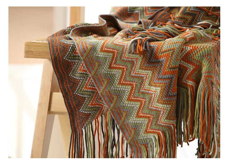 Boho Aztec Throw Blanket – Woven Plaid Sofa Cover, Wall Tapestry & Bed Blanket