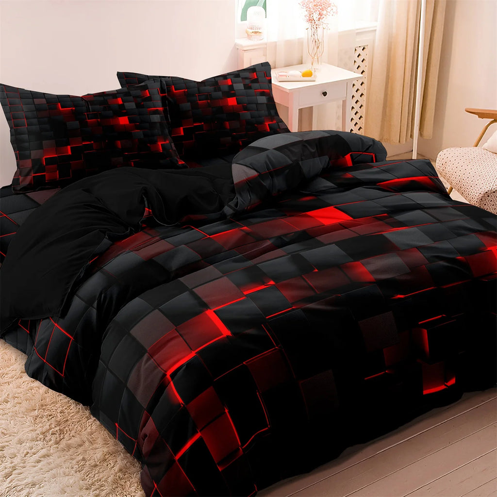 3-Piece Geometric Grid Plaid Duvet Cover Set – 1 Duvet Cover & 2 Pillowcases, Twin to King