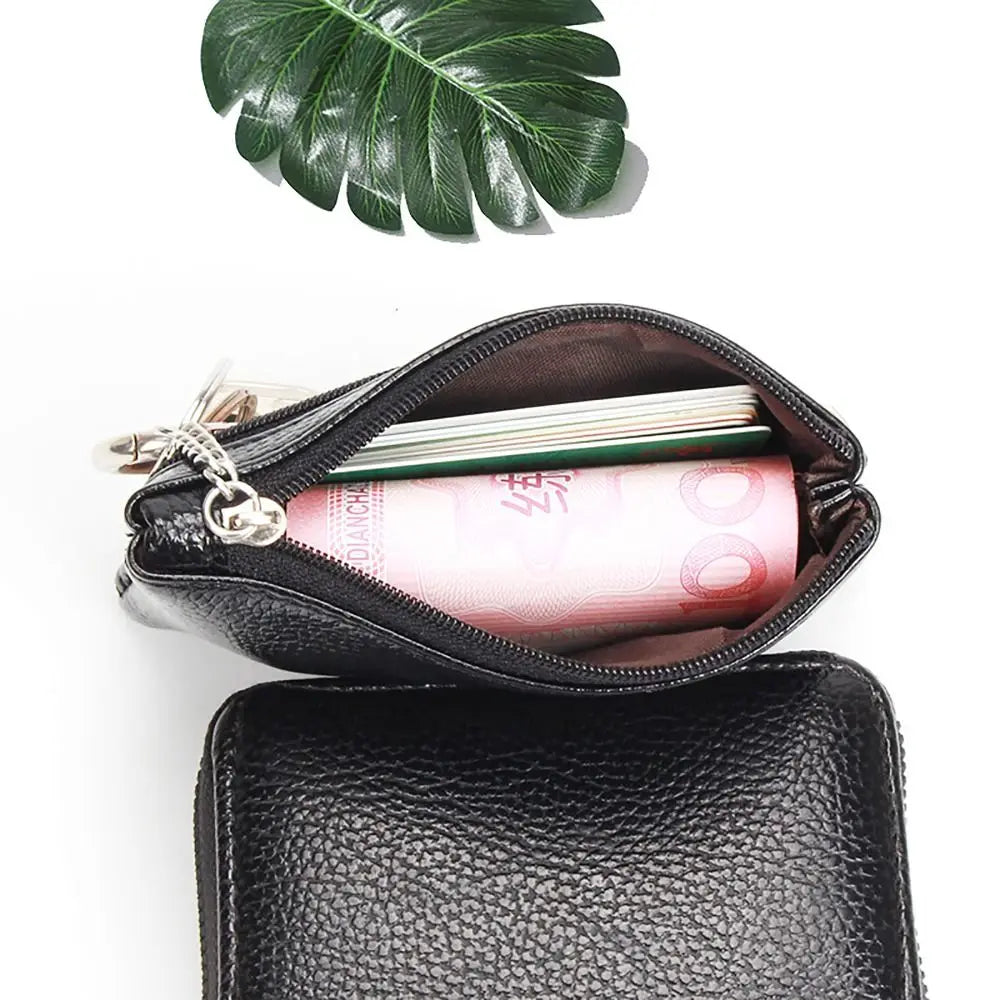 PU Leather Coin Purse with Key Ring – Waterproof Zipper Pocket Wallet & Credit Card Holder