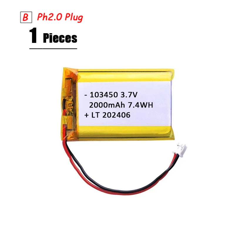 3.7V LiPo Rechargeable Battery – PH2.0 Plug for GPS, Bluetooth Speaker, PS4, Humidifier & MP3/MP4