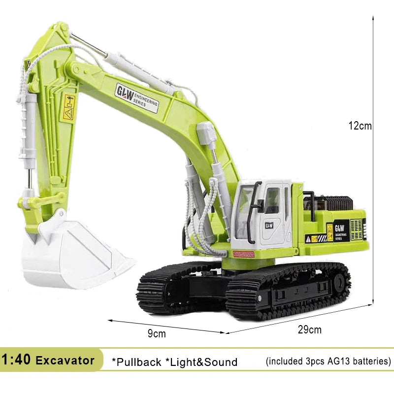 Alloy Die-Cast Excavator Toy with Sound, Light & Pull-Back – Construction Vehicle for Kids