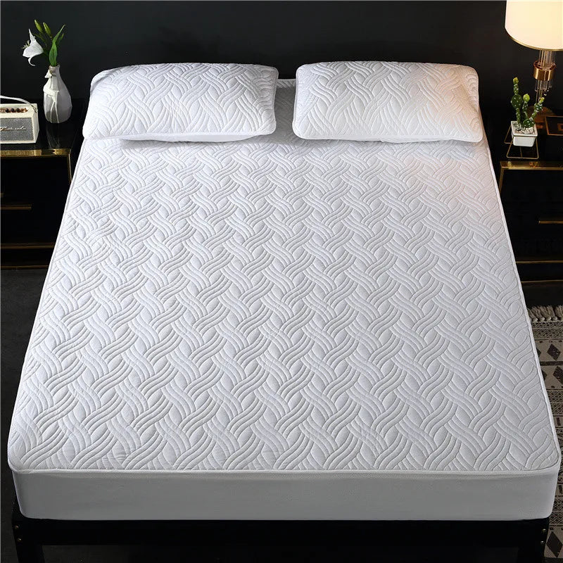 5-Sided Embossed Cotton Quilted Mattress Protector – Washable Anti-Mite Topper, Multiple Sizes
