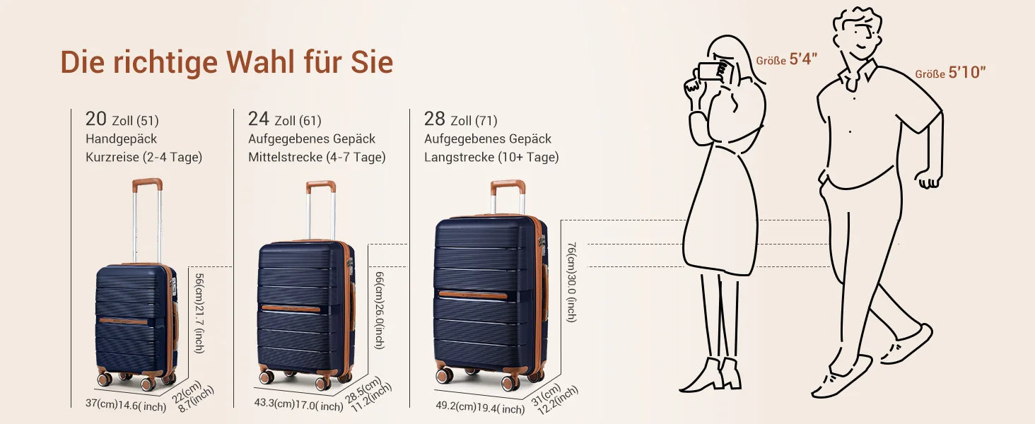 British Traveller 100% PP Hard Shell Luggage — 8 Spinner Wheels & TSA Lock