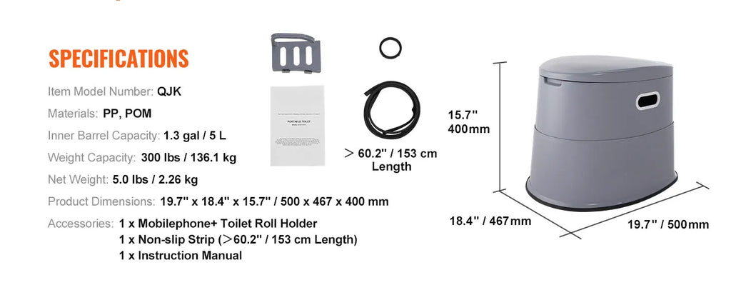 SucceBuy Portable Toilet for Camping — 1.3 Gal Detachable Bucket, 300 lb Capacity, Odor-Seal Lid
