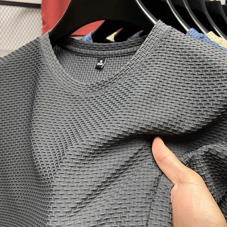 Men's Ice Silk Mesh Short Sleeve T-Shirt — Casual Elastic Slimming Summer Top