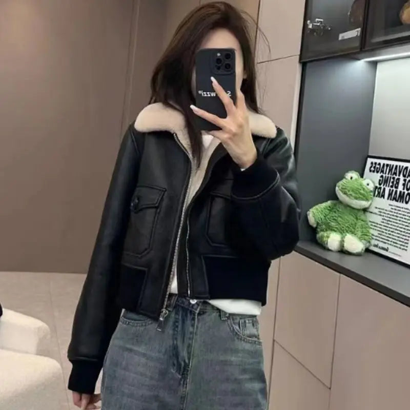 Women's PU Leather Jacket – Loose Fit Biker Style