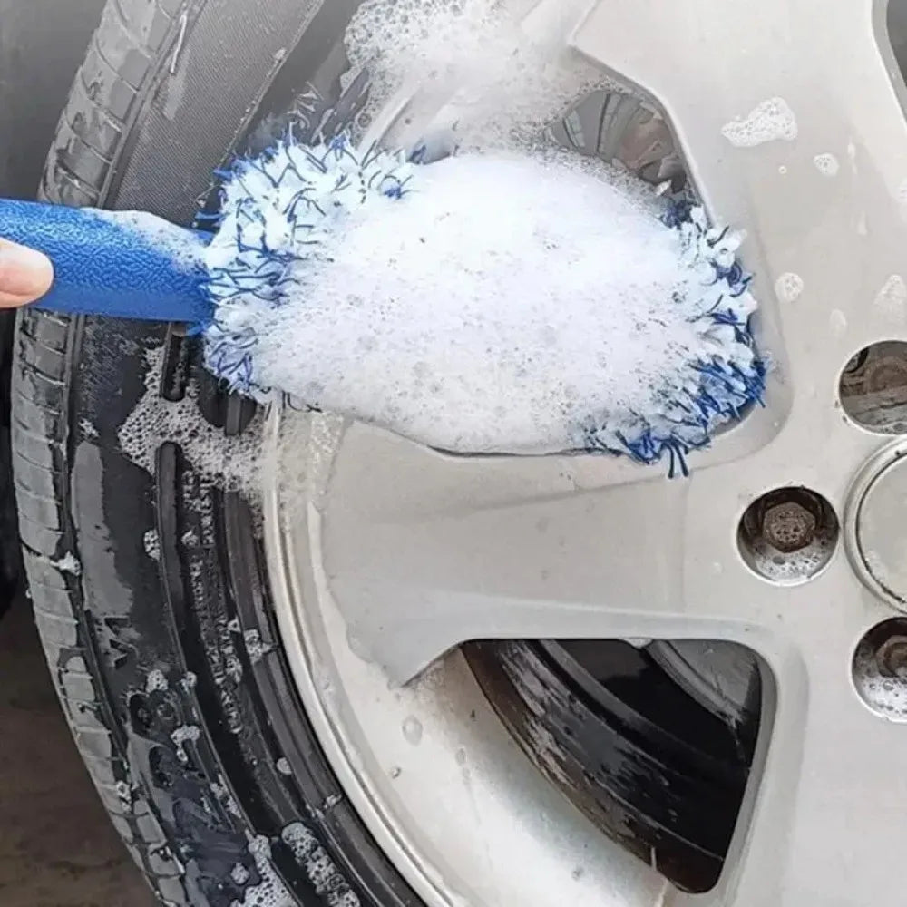 Plush Car Wheel & Rim Brush – Premium Non-Slip Handle for Cleaning Spokes, Barrels & Rims