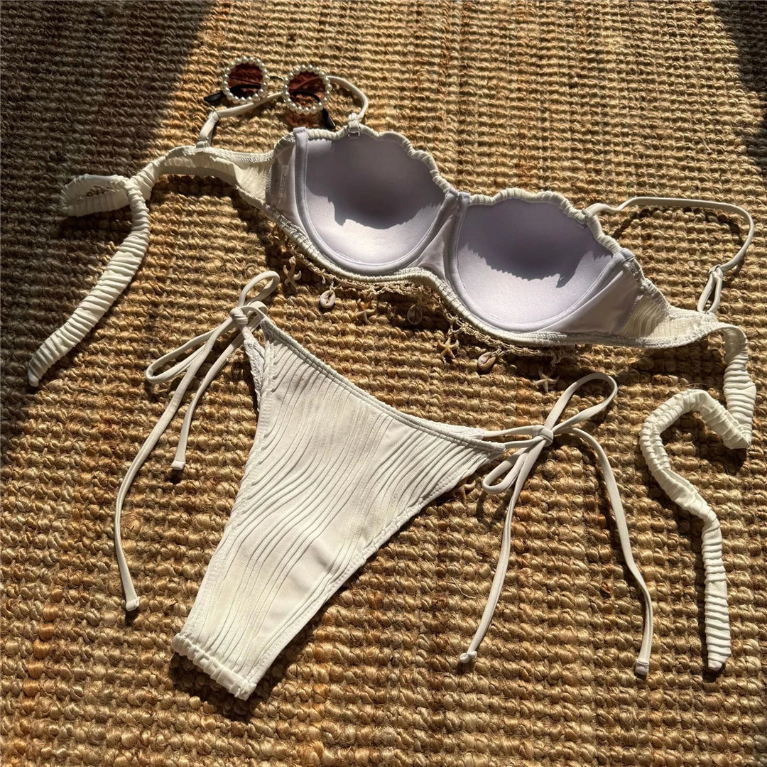 Shell Scalloped Ribbed Underwired Bikini Set — Women's Two-Piece Swimsuit